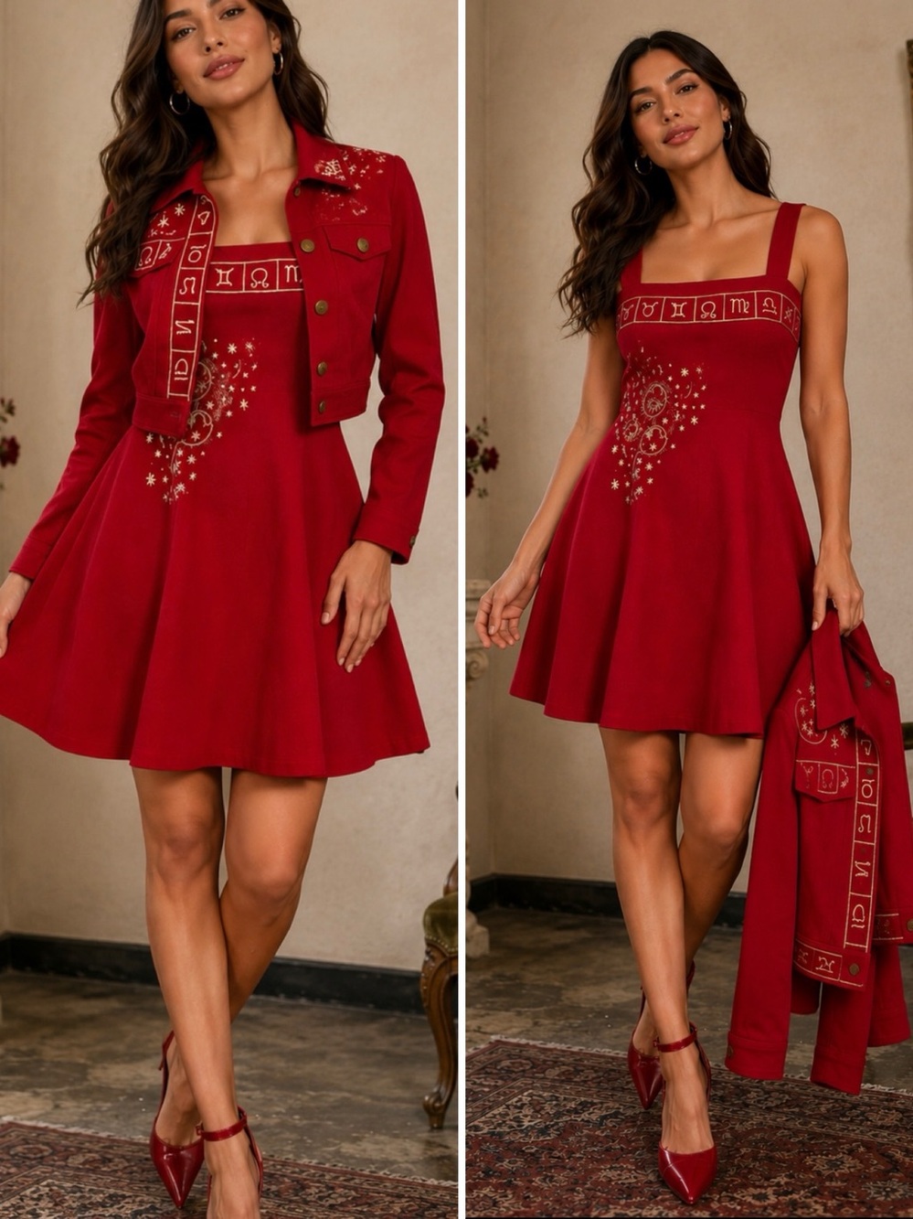 Rare Vintage Christian Llinares Celestial Astrology Dress & Jacket Set Y2K Sz S